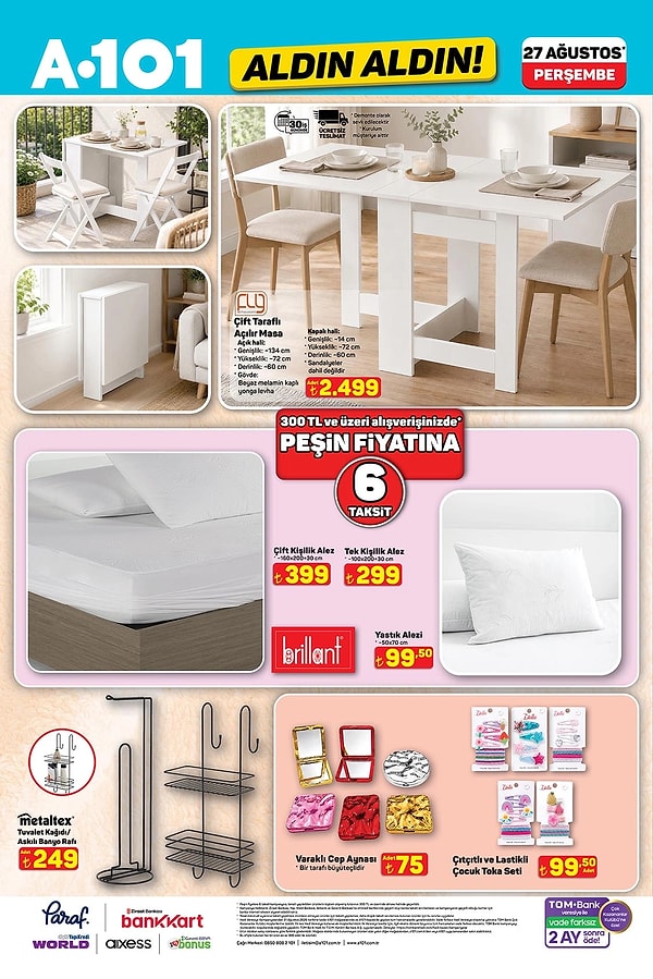 FLY Çift Tarafı Açılır Masa 2.499 TL