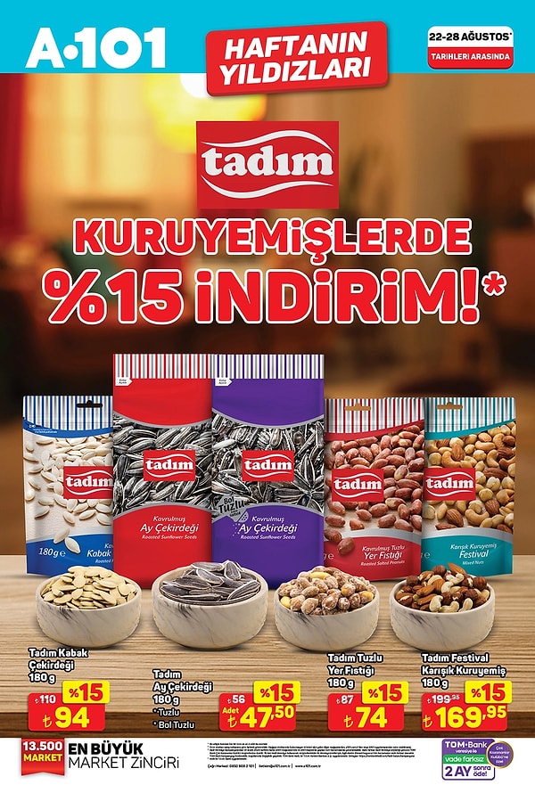 Tadım Kuruyemişlerde %15 İndirim