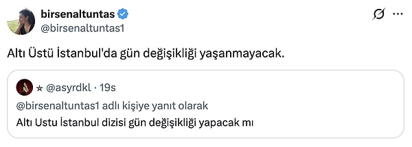 Birsen Altuntaş'ın Altı Üstü İstanbul yanıtı:
