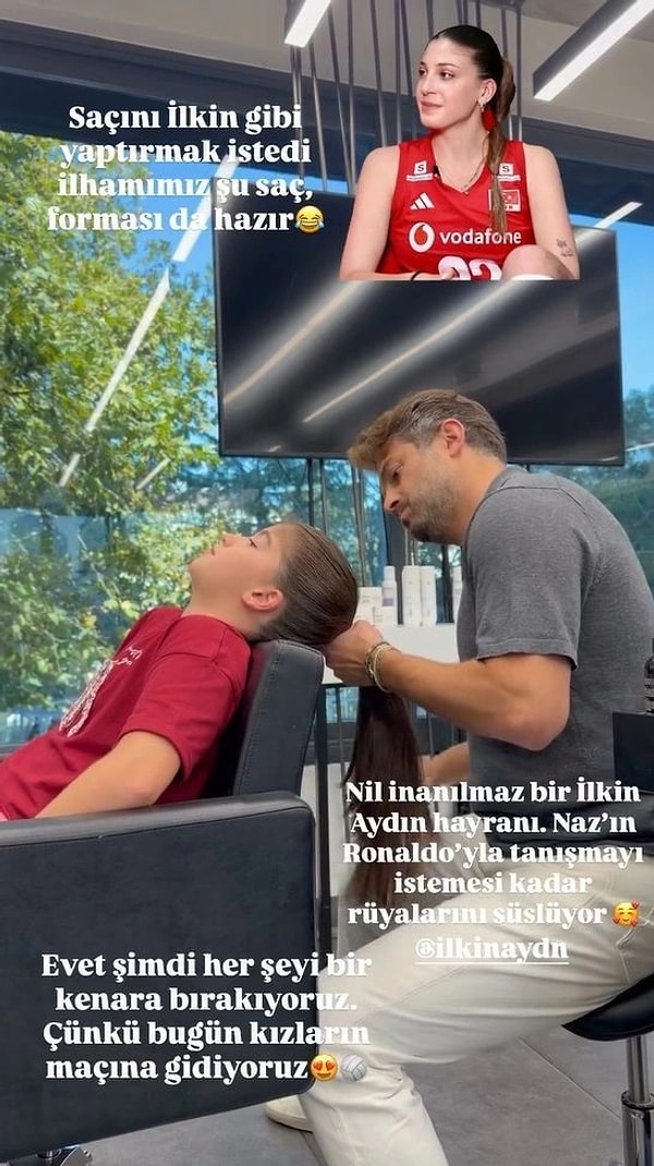Buse Terim’in kızı Nil, maça İlkin Aydın’ın saçlarının aynısını yaptırarak geldi.