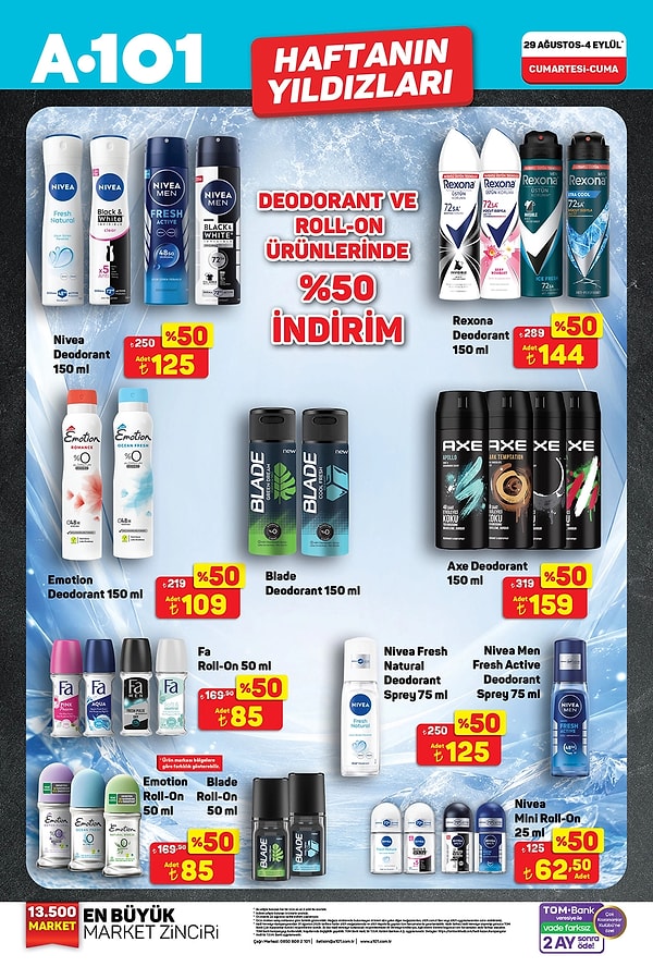 Deodorant ve Roll-On Ürünlerinde %50 İndirim