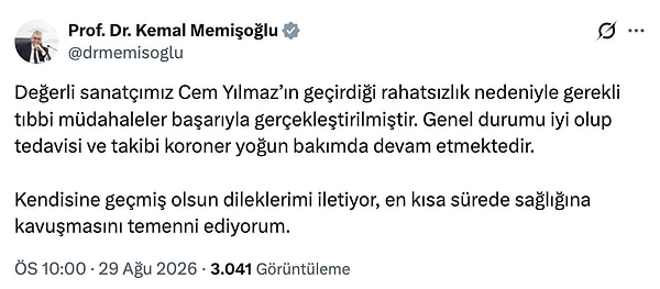 Sağlık Bakanı Kemal Memişoğlu son durumu paylaştı.