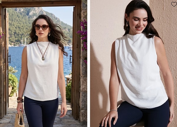 Lela dik yaka omuz büzgülü beyaz kadın bluz net 374,99 TL!