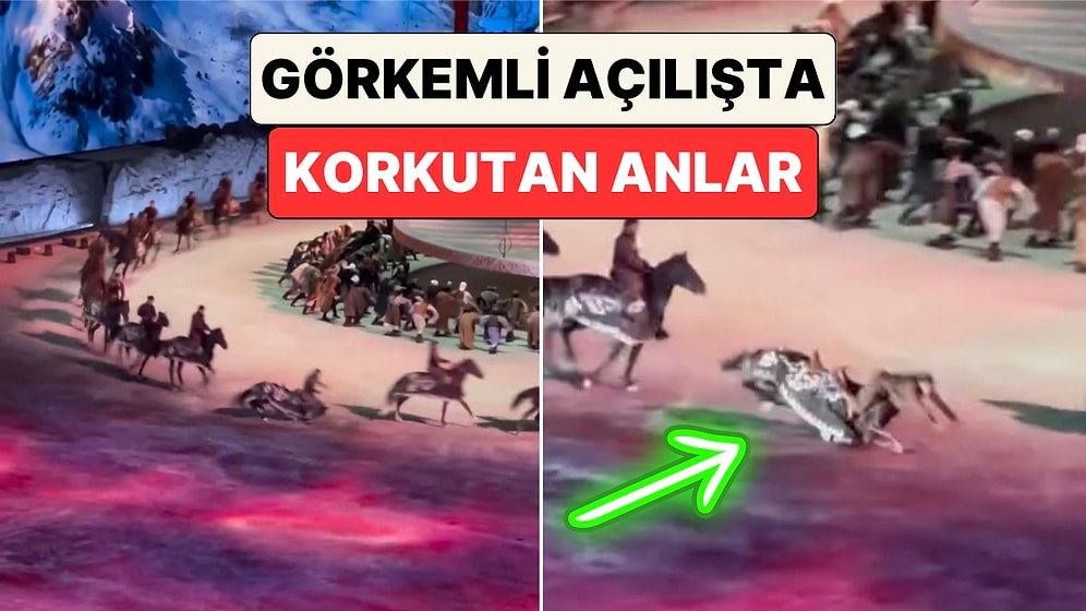 Kırgızistan'da Gerçekleşen 6. Dünya Göçebe Oyunları Açılışında Bir At Dengesini Kaybedip Düştü!
