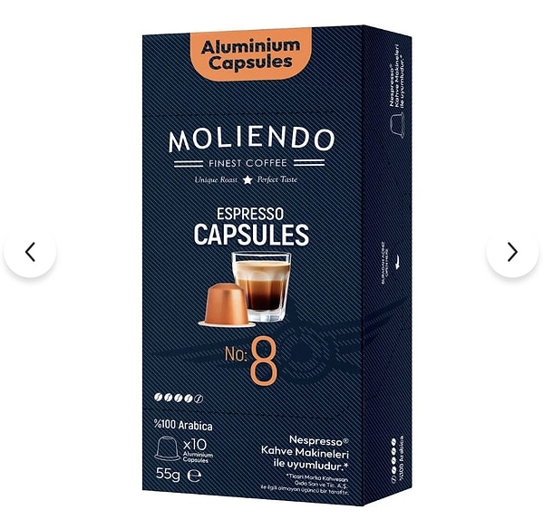 Moliendo No:8 Nespresso uyumlu alüminyum kapsül kahvelerde 2. ürün 1 TL!
