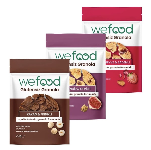Wefood glutensiz granola 3'lü deneme paketi sepette %45 indirimle 1.310,00 TL yerine net 720,50 TL!