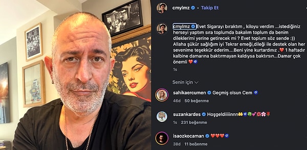 Son halini paylaşan Cem Yılmaz, "Evet sigarayı bıraktım, kiloyu verdim..."