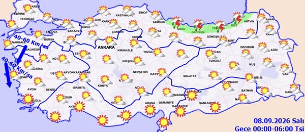 Haftanın ilk günü Doğu Karadeniz kıyılarında yağışların yerel olarak şiddetlenmesi bekleniyor.