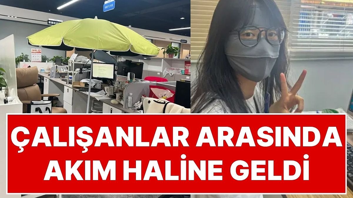 Çin'de Yeni Ofis Akımı: Çalışanlar Masa Başında Şemsiye Açıp Maske Takıyor