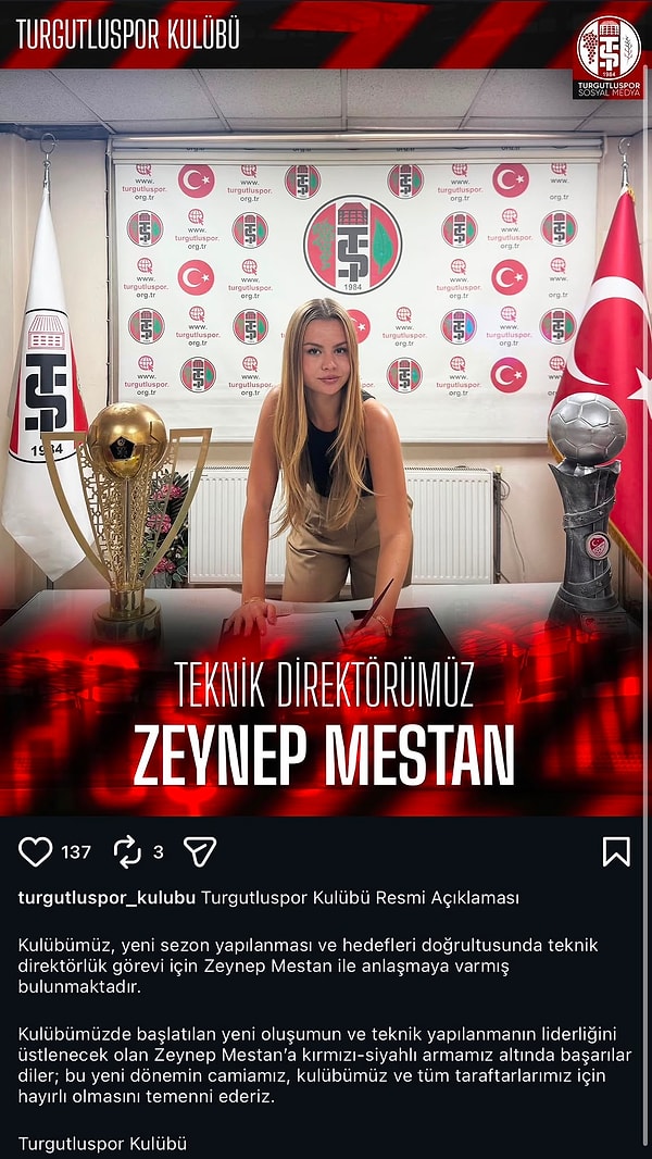 Teknik direktörlük için daha önce Emrah Kaya'nın adı açıklanmıştı, yeni yönetimin kararıyla koltuk 22 yaşındaki Zeynep Mestan'a geçti.