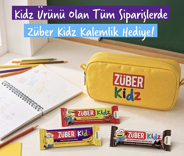 Züber Kidz ürünlü tüm siparişlerde çocuk kalemliği anında hediye!