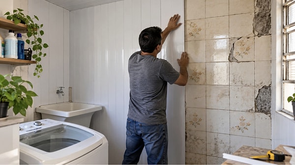 Özellikle banyo ve çamaşır makinesinin bulunduğu alanlarda atık miktarını ve inşaat zahmetini en aza indiren bu yöntem, panellerin birbirine kenetlenmesiyle duvarda kesintisiz yeni bir katman oluşturuyor.