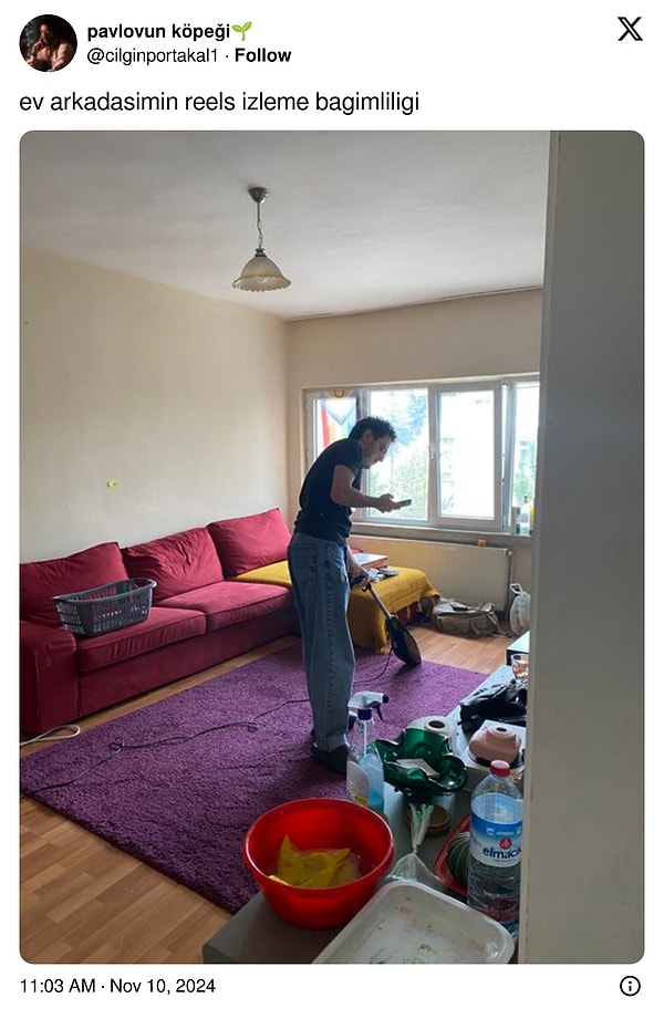 Ev arkadaşının reels izleme bağımlılığı fotoğraflandı