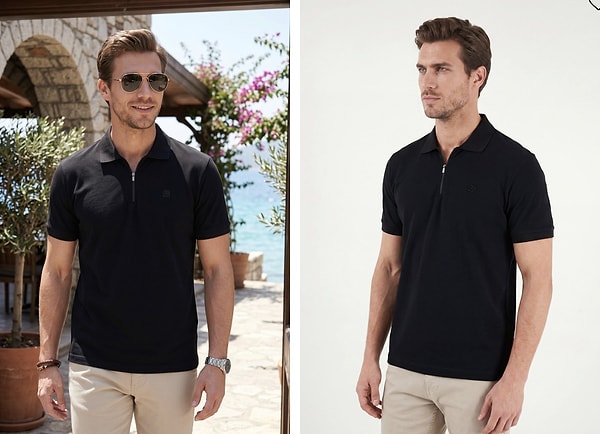 Buratti regular fit siyah fermuarlı erkek polo tişört avantajlı fiyatıyla net 509,99 TL!