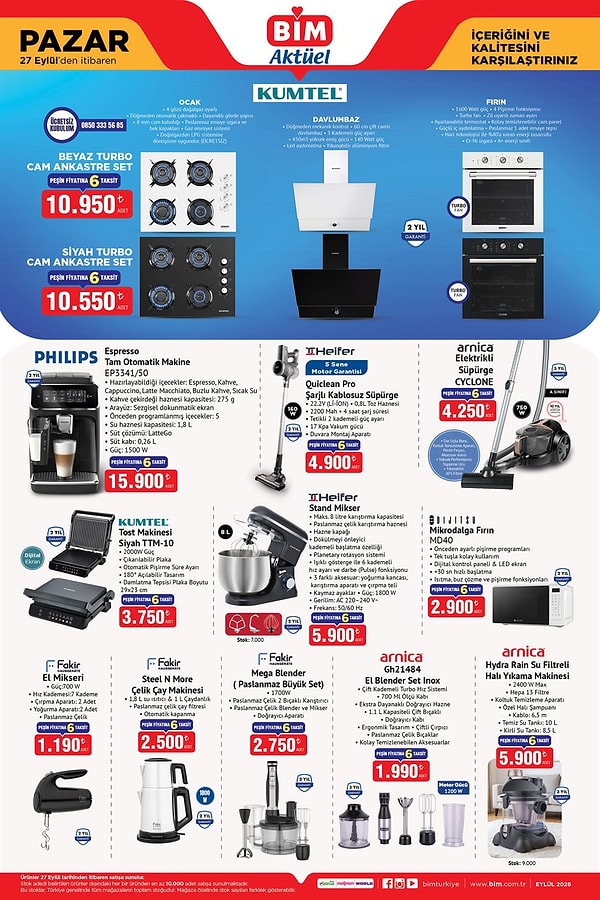 Kumtel Beyaz Turbo Cam Ankastre Set 10.950 TL