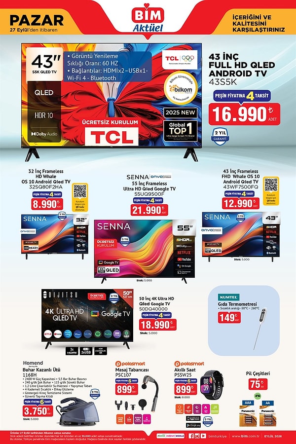 TCL 43" 43S5K Full HD QLED Android TV 16.990 TL