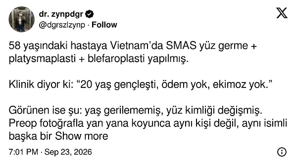 Bir başka doktor, yaşın değil yüz kimliğinin değiştiğini söyledi