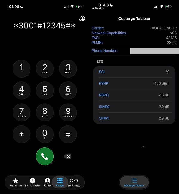 iPhone'da gizli ölçüm ekranını açmak için tuşlamanız gereken tek bir kod var: *3001#12345#*.
