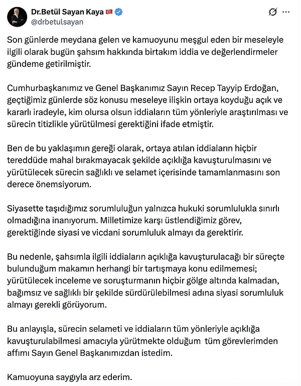 Kaya açıklamasında şu ifadeleri kullandı: