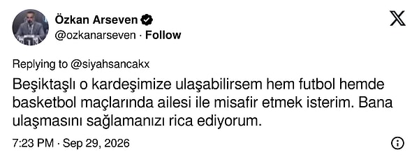 Beşiktaş yöneticisi Özkan Arseven, çocuğu ailesiyle birlikte futbol ve basketbol maçlarında ağırlamak istedi