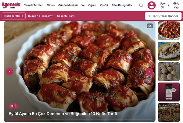 Yemek.com Keşfet'te sadece tarif videoları karşınıza çıkıyor