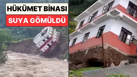 Nepal'de Yaşanan Sel Felaketinde Bir Hükümet Binası Nehre Sürüklenerek Yıkıldı