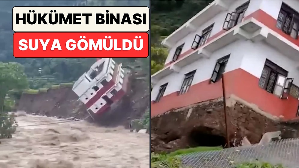 Nepal'de Yaşanan Sel Felaketinde Bir Hükümet Binası Nehre Sürüklenerek Yıkıldı