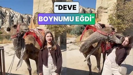 Kapadokya'da Deveyle Fotoğraf Çektirmek İsteyen Genç Kadın Devenin Ani Hamlesiyle Şaşkına Döndü