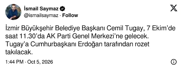 İsmail Saymaz'ın paylaşımı şöyleydi: