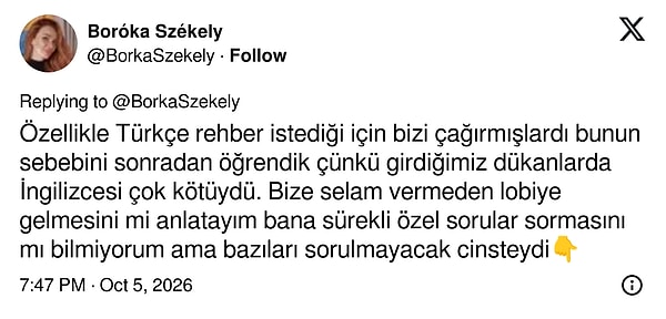 Székely: Türkçe rehber istenmesinin nedenini sonradan anladıklarını söyledi.