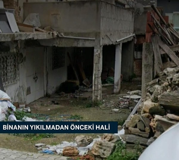 Binanın arka tarafındaki kolonlarda sıvalar dökülmüş, ince demirler dışarıdan görünür halde.