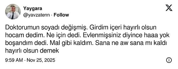 Soyadı değişen doktoruna hayırlı olsun deyince bambaşka bir cevap aldı