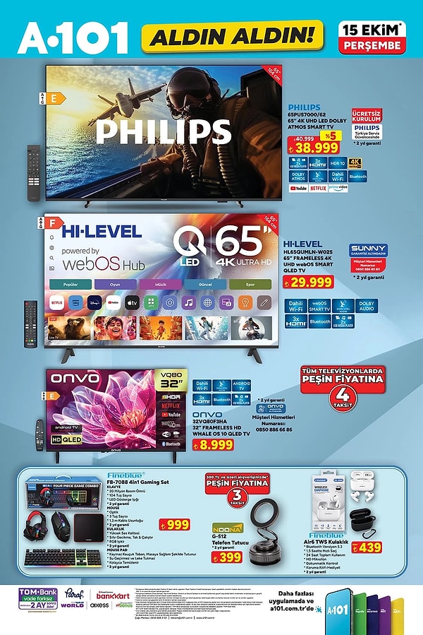 Philips 65PUS7000/62 65" 4K UHD LED Dolby Atmos Smart TV 38.999 TL