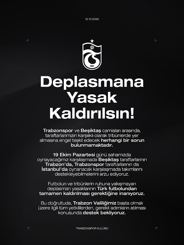 Trabzonspor'un açıklaması şu şekilde: