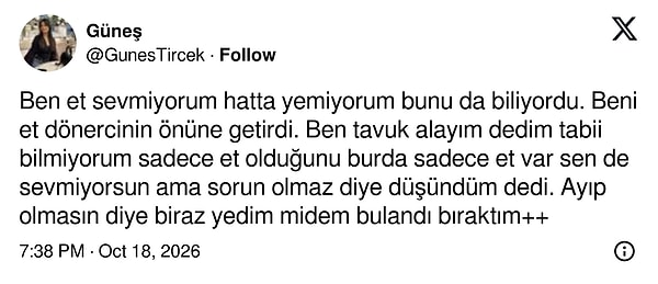 Et yemeyeni et dönercisine götüren düşünce.