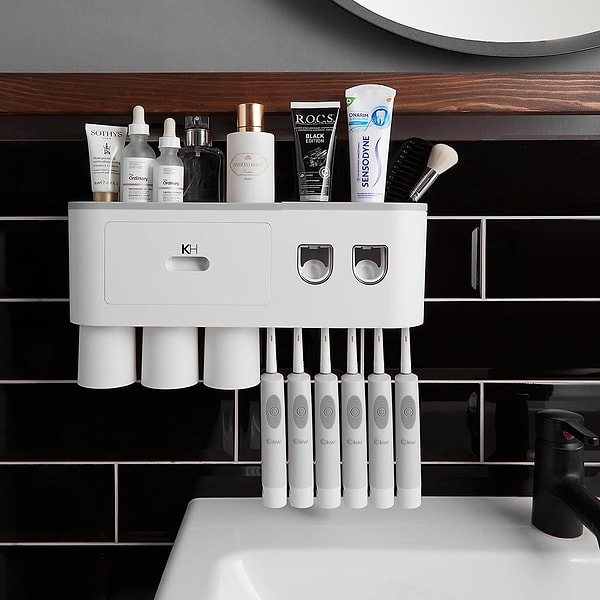 Diş fırçaları, macunlar, bakım serumları ve bardaklar derken tezgah üzerinde oluşan karmaşayı tek noktada toplayan harika bir banyo çözümü!