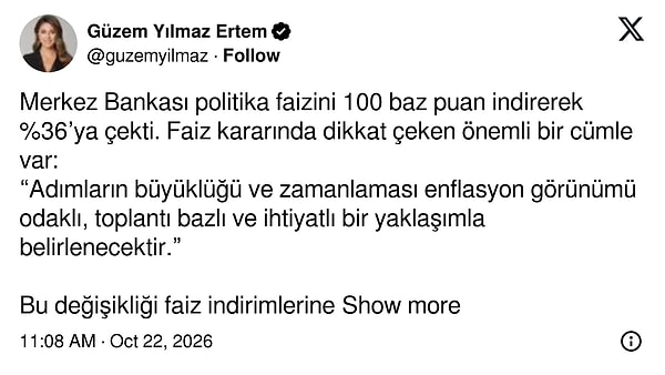 "Faiz indirimlerine kapıyı açık tutan..."