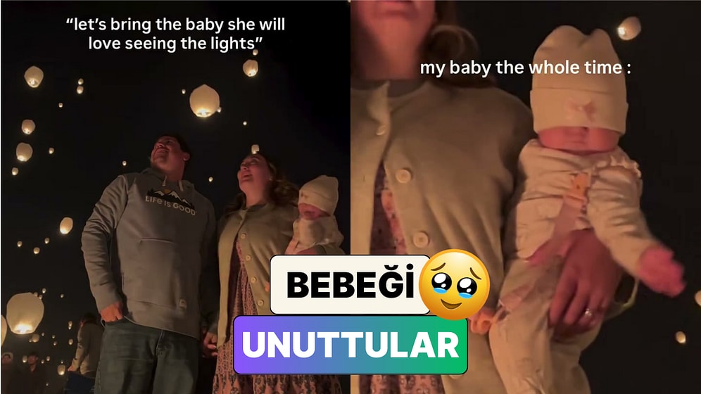 Bebeğini Gökyüzü Fenerlerini İzlemeye Götüren Bir Aile Anın Büyüsüne Kapılınca Bebeği Unuttu