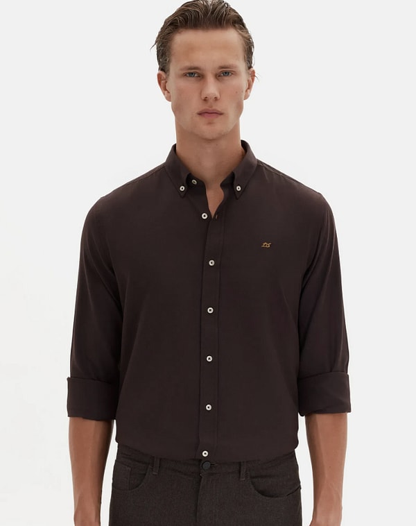 D'S Damat acı kahve Oxford düğmeli yaka pamuklu erkek gömlek 2 alımda adet 1.274,25 TL!