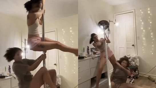 Two Women Suffer Epic Mishap During At-Home Pole Dance Routine