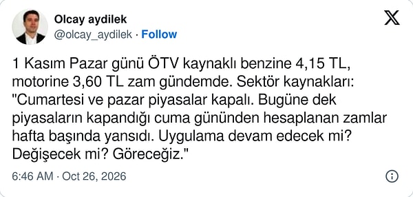 Gazeteci Olcay Aydilek'in paylaşımı şöyle:
