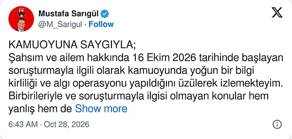 Mustafa Sarıgül, konuyla ilgili açıklama yaptı.