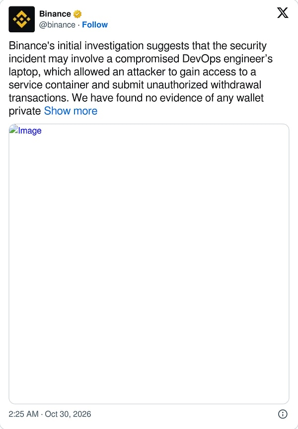 Binance tarafından yapılan açıklama şöyle: