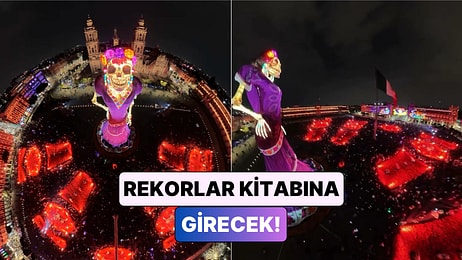 Meksika'da Ölüler Günü İçin Kurulan 32 Metrelik Dev Catrina Heykeli Havadan Görüntülendi