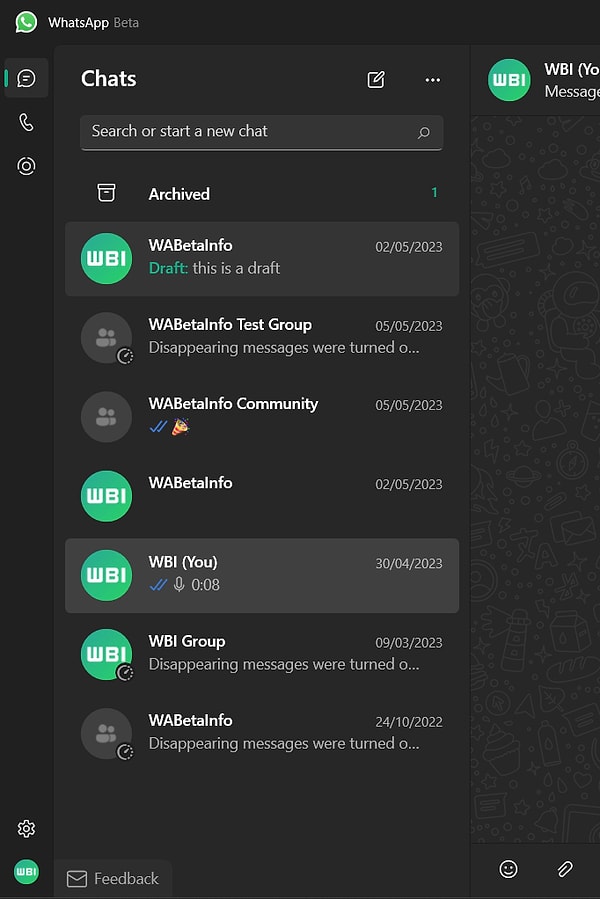 Yeni sürüm ile beraber test kullanıcılarının deneyimleyebildiği özellik, sohbet menüsünde bu şekilde görünecek.