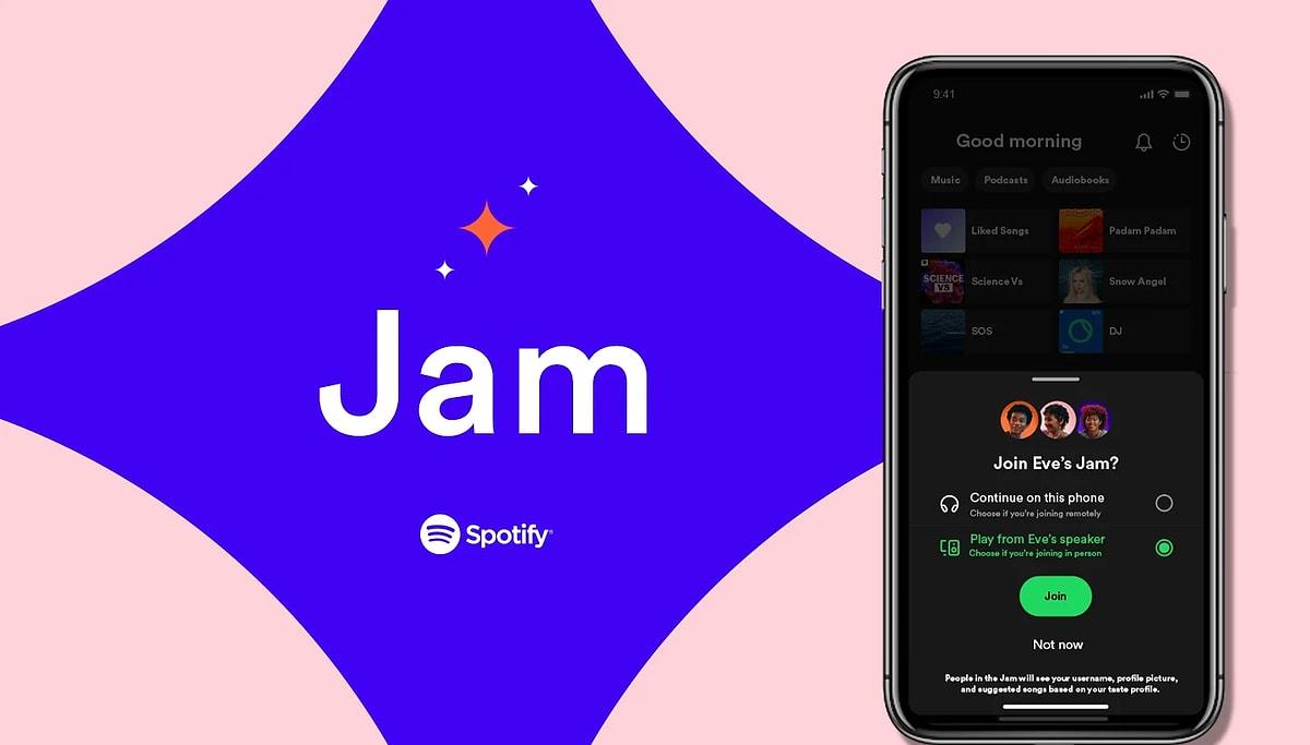 Şirketin yeni "Spotify Jam" isimli eklentisi, kullanıcıların beraber aynı parçayı veya oynatma listesini eş zamanlı olarak dinlemesine olanak tanıyor.