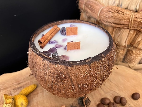 6. Hindistan cevizi kase içinde doğal soya mumu🤎