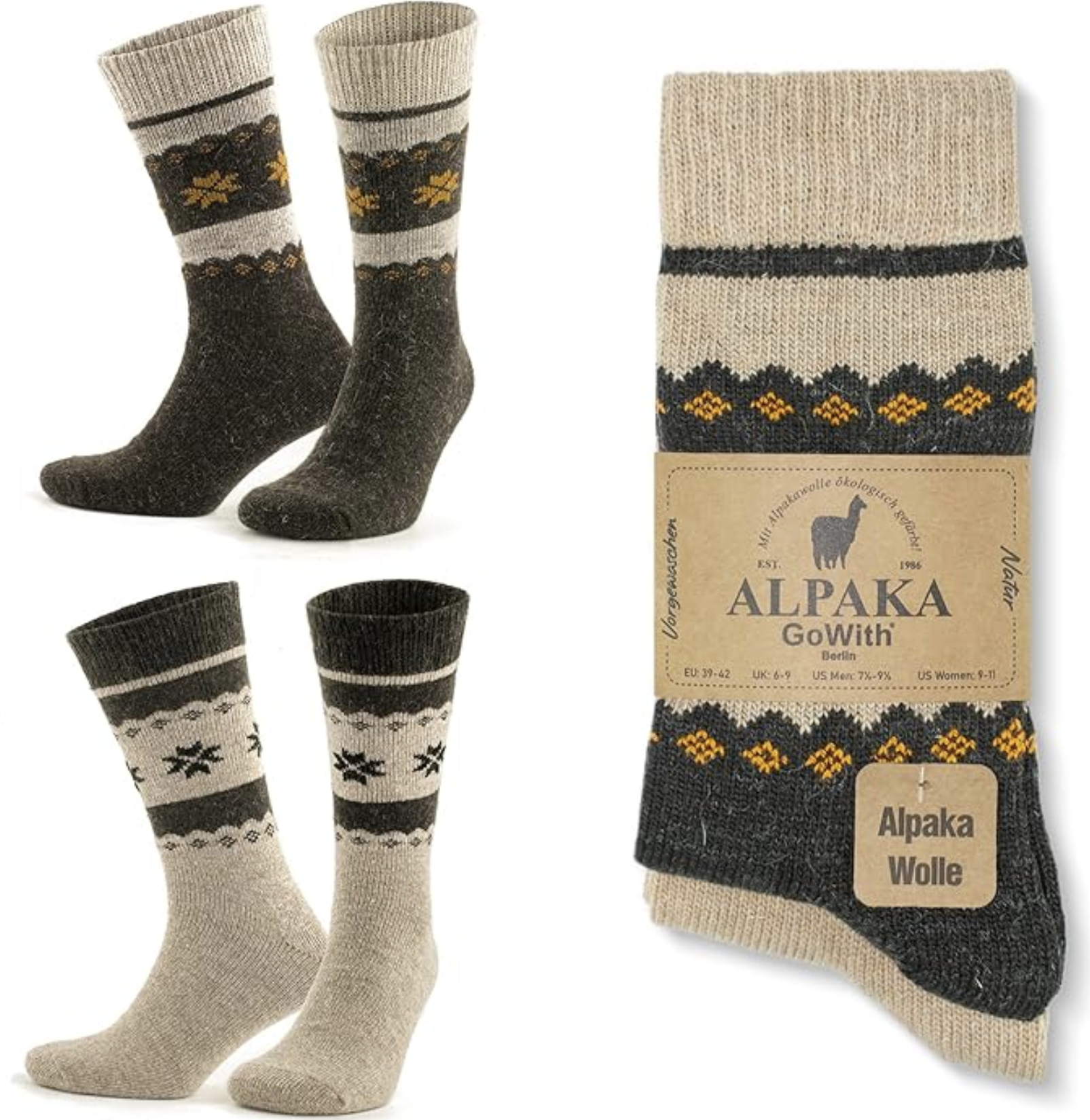 GoWith 2'li-4'lü Alpaka yünlü termal yıkamalı çorap.