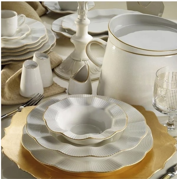 Kütahya Porselen Milenda 83 Prç Mat File Yaldızlı Krem Yemek Tkm